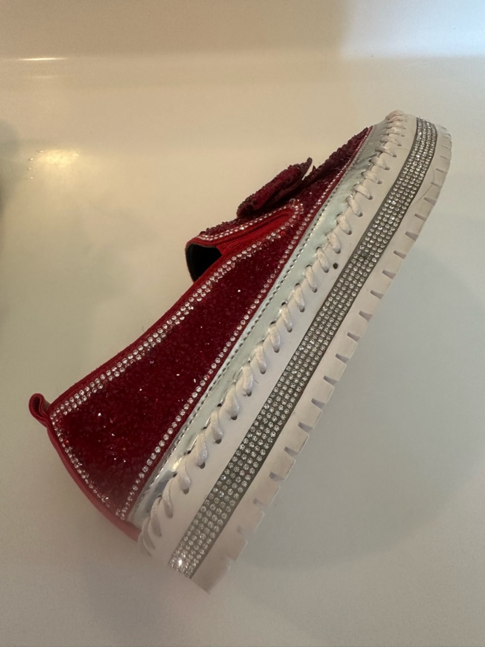 Muguan Red Crystal Embellished Platform Slip-On Sneakers SZ 8.5 or 250 or 39/40 - Picture 8 of 12